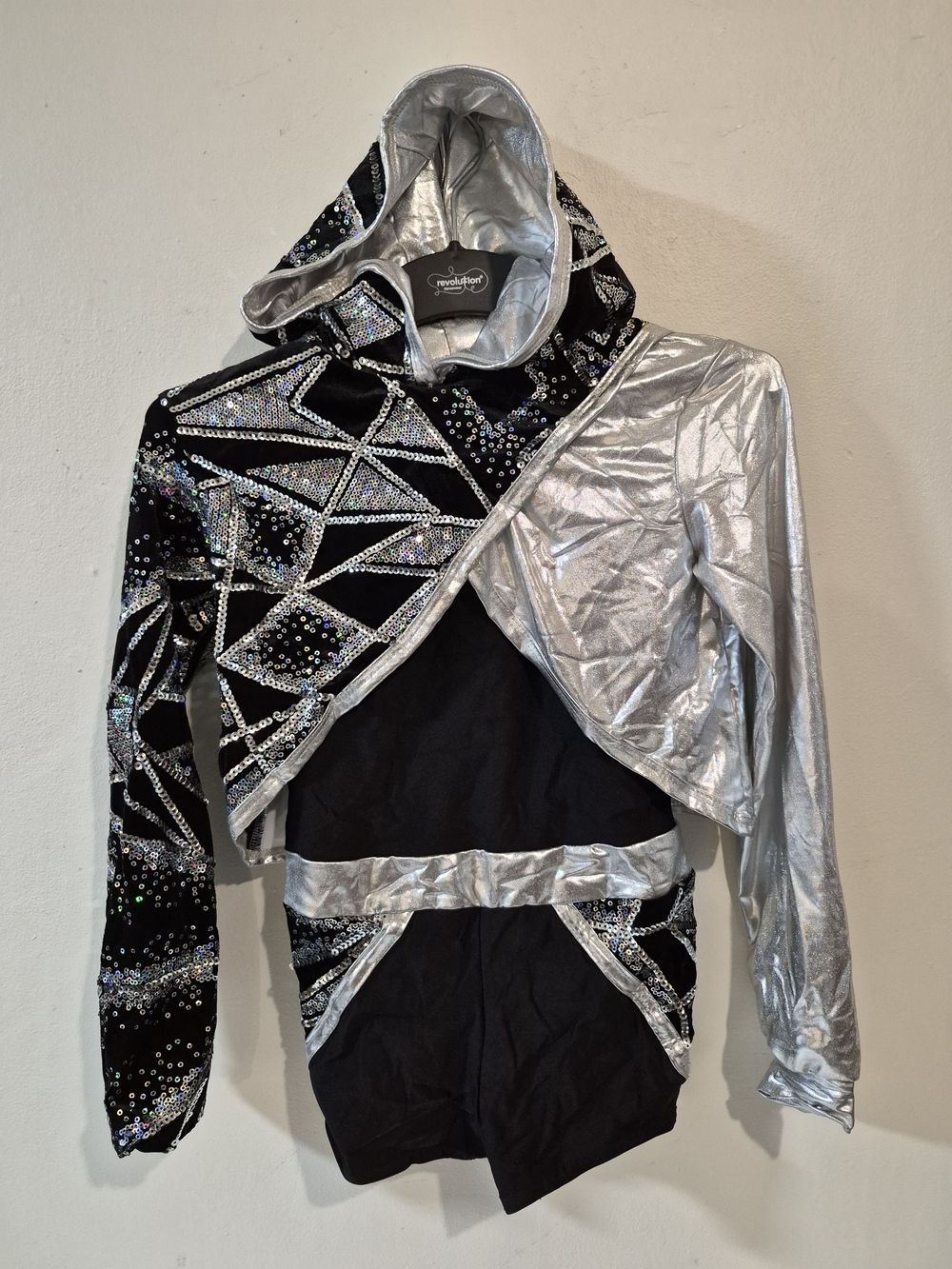 Kids Black and Silver Sequin Hooded Costume Jacket